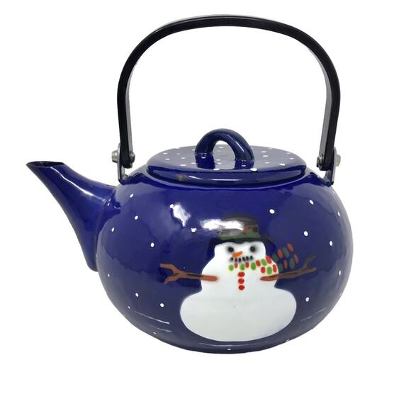 Golden Rabbit  Enamelware Teapot Large 8" Snowman Christmas Large Glampware - Picture 8 of 8